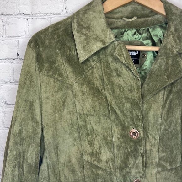 Vintage Y2K Wilsons Leather Leather Jackets Maxima Pea Green Suede Blazer Small - Picture 3 of 8